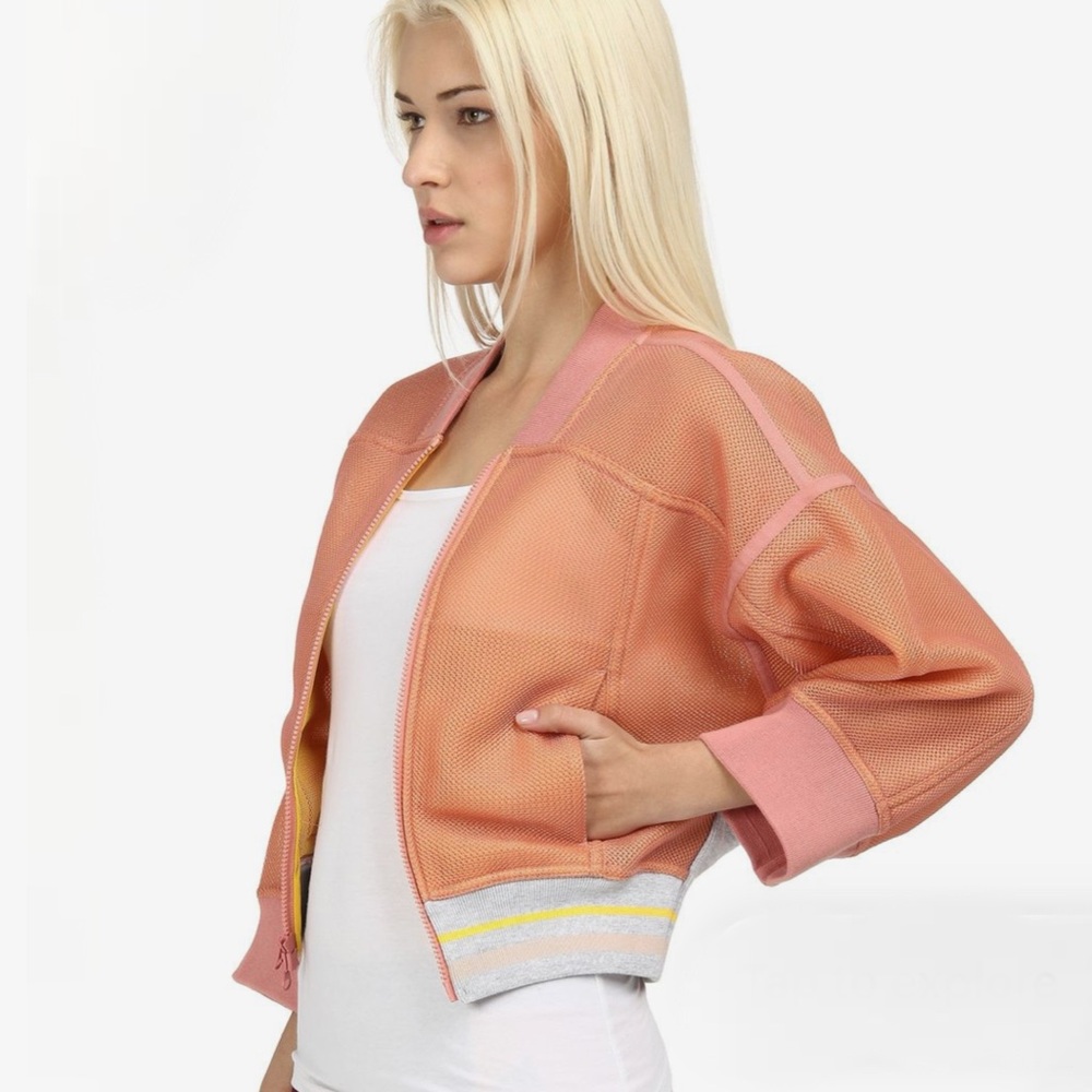 Adidas by Stella McCartney Womens Studio Bomber Jacket Size Smalll Mesh Peach - Picture 4 of 14